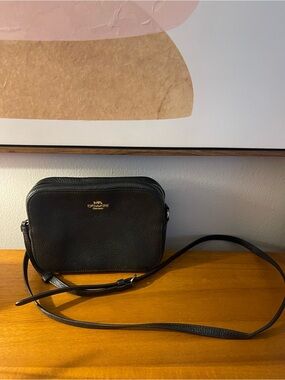 Coach Black Pebbled Leather Messenger Crossbody with Gold Logo